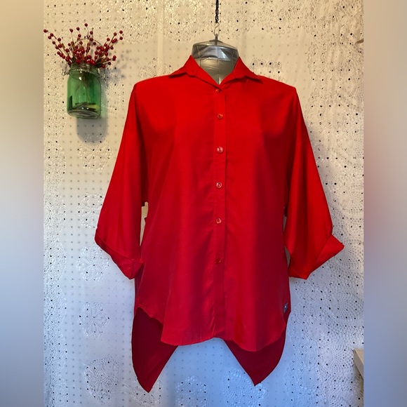 Red Backless Tuxedo Draped Woman’s Blouse 1X Professionally Cleaned & ❤️ Ready🌹 - Picture 5 of 9